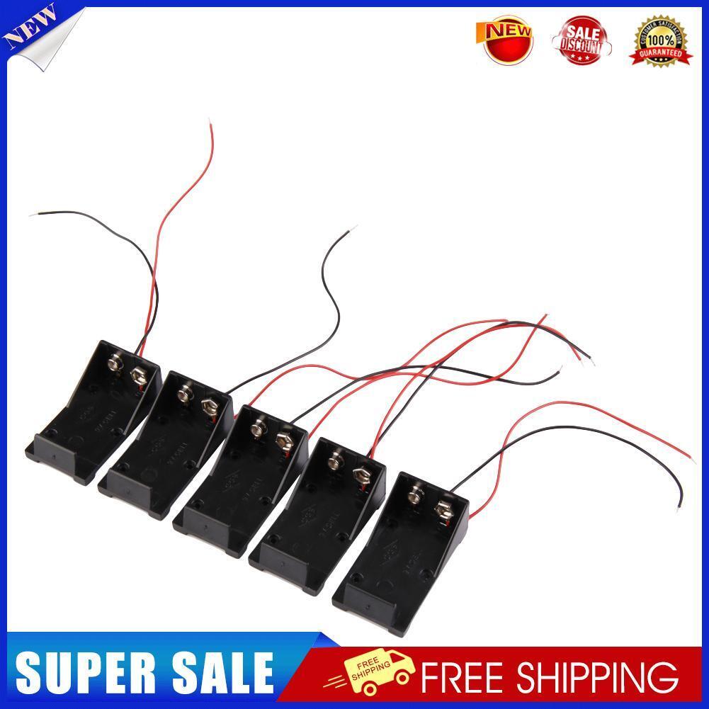 5PCS Single Slots 1x 9V Battery Clip Holder Case Box with Wire Leads DIY