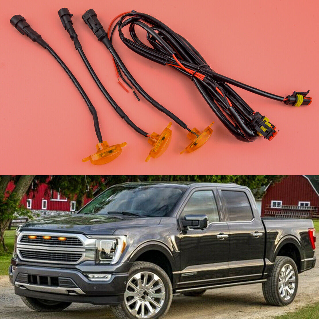 3x LED Front Grille Amber Lighting Kit Fit For Ford F150 2021