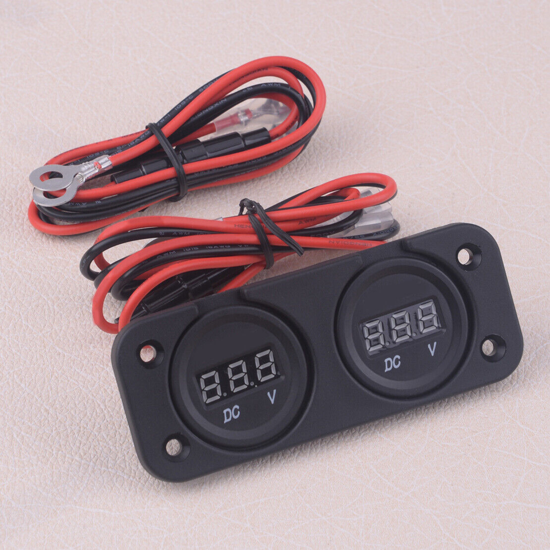 Dual Red LED Monitor Digital DC12V-24V Volt Meter w/ 4 Cable Motorcycle Boat Ly