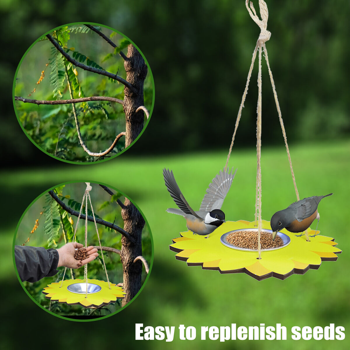 Bird Feeders for Outside - Hanging Platform Bird Feeder Seed Tray Plate
