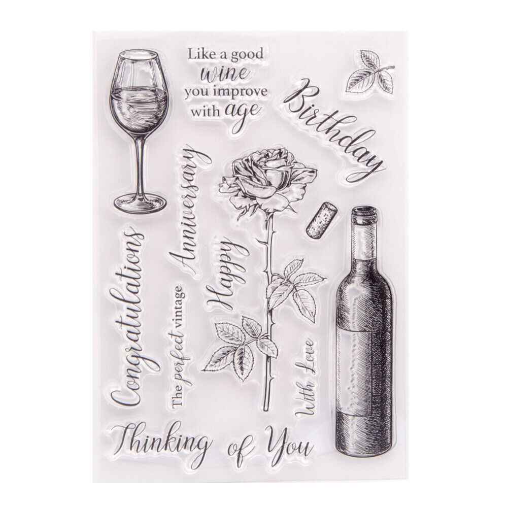 Red Wine Glass Paper Cut Dies Metal Stencil Clear Silicone Seal Stamp Mold