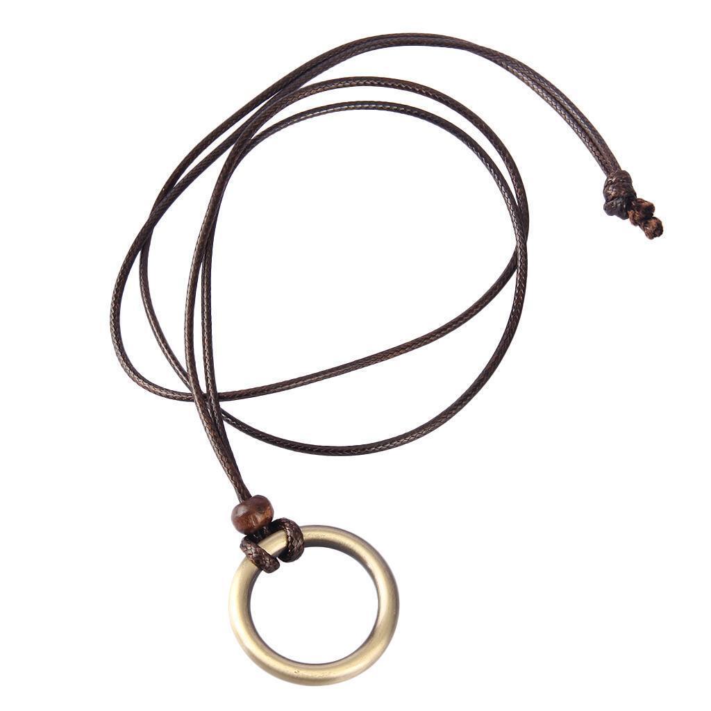 Wax Rope Braided Chain  Ring Pendant Necklace Classic Sweater Chain
