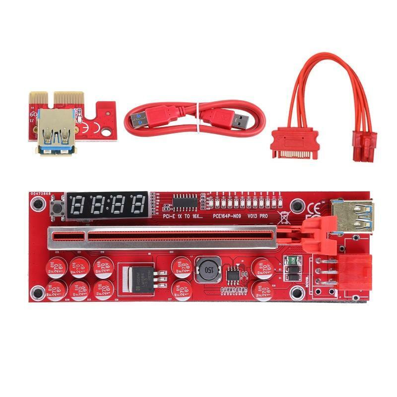 PCI-E Riser Card VER013 Pro PCIE 1X to 16X Expansion Card USB3.0 Sata 6Pin + LED