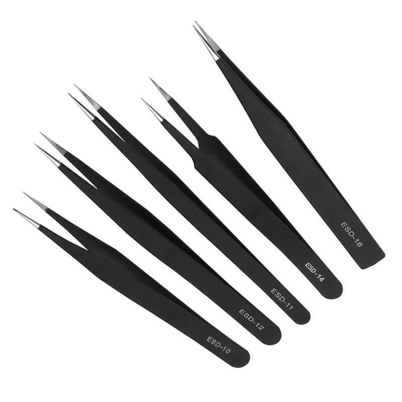 9pcs Stainless steel Tweezer Set Anti-static ESD Tweezers with Non Magnetic Tips