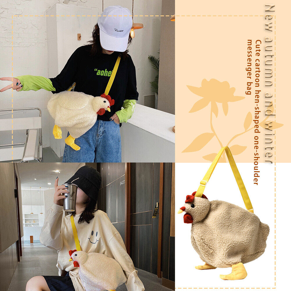 Cute Women Crossbody Purse Cartoon Chicken Shaped Kids Fleece Crossbody Bag