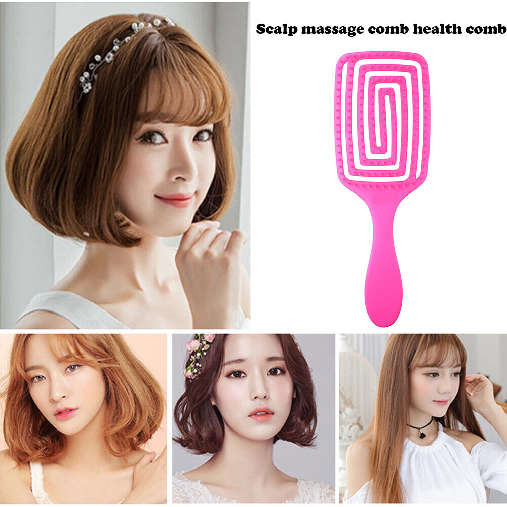 Durable Scalp Massage Comb Hollow Women Salon Rubber Hairbrush (Rose Red)