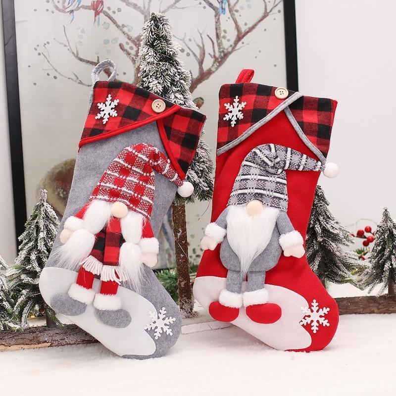 Christmas Gnome Stockings 2pcs/set Plaid Children's Candy Indoor Family Holiday