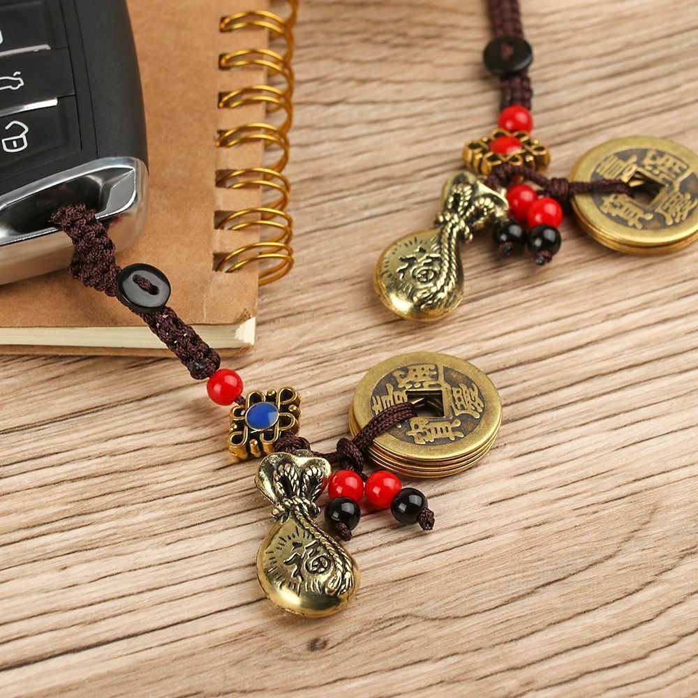 Car Key Rings Lucky Wealth Pendant Money Bag Keychain Chinese Keyring Brass