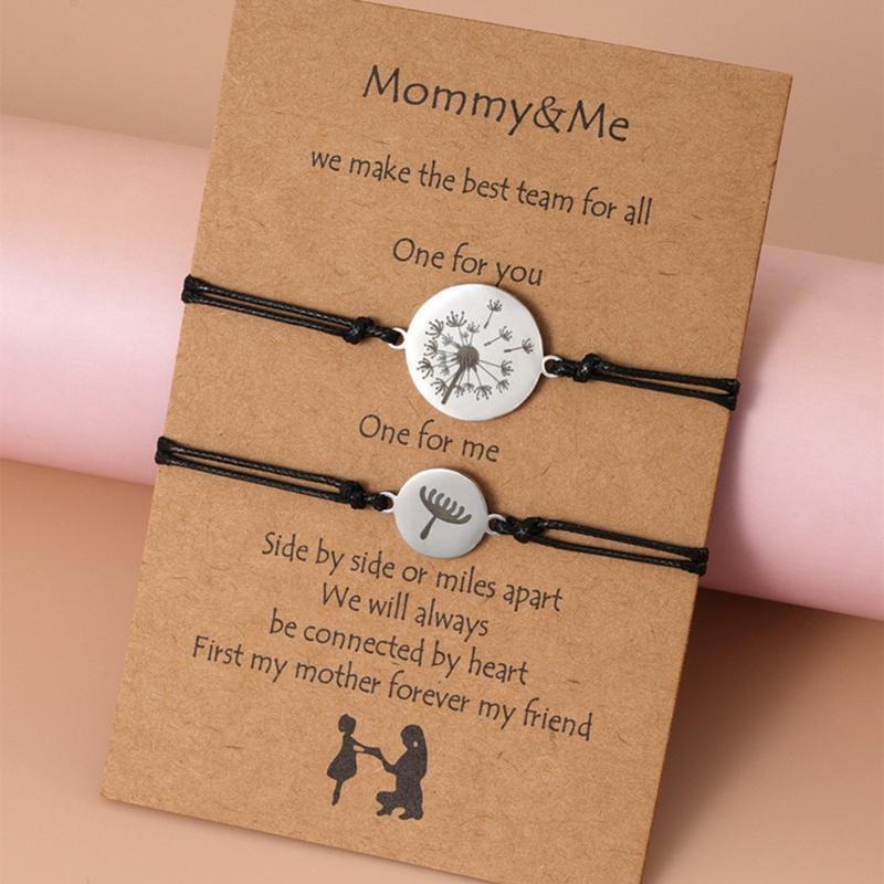 2Pieces Mother Daughter Bracelets Set Matching Stainless Steel Dandelion Jewelry