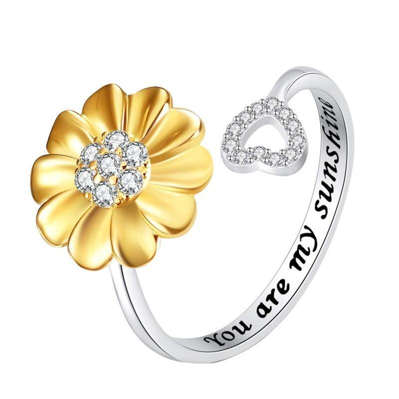Eternity Sunflower Cute Leaf Open Ring Engagement Friendship Rings for Girl