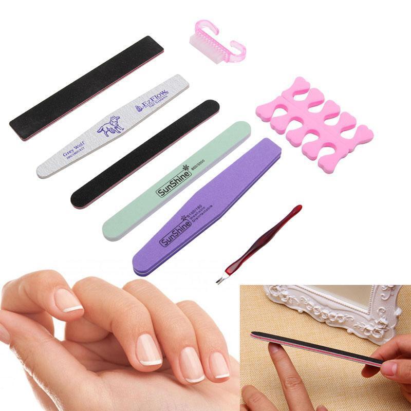8 Pcs Manicure Tools Kit Rectangular Nail Files Brush Nail Art Accessories Tools