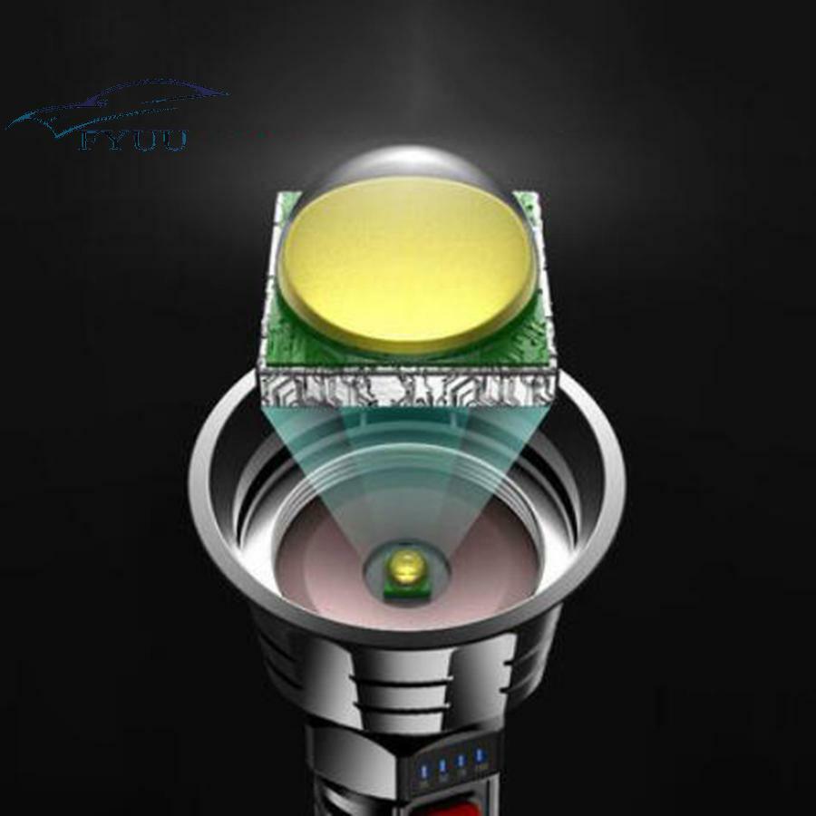 258 * 80mm 90000lm Super Bright LED Flashlight 3 Lighting Mode Built-in Battery