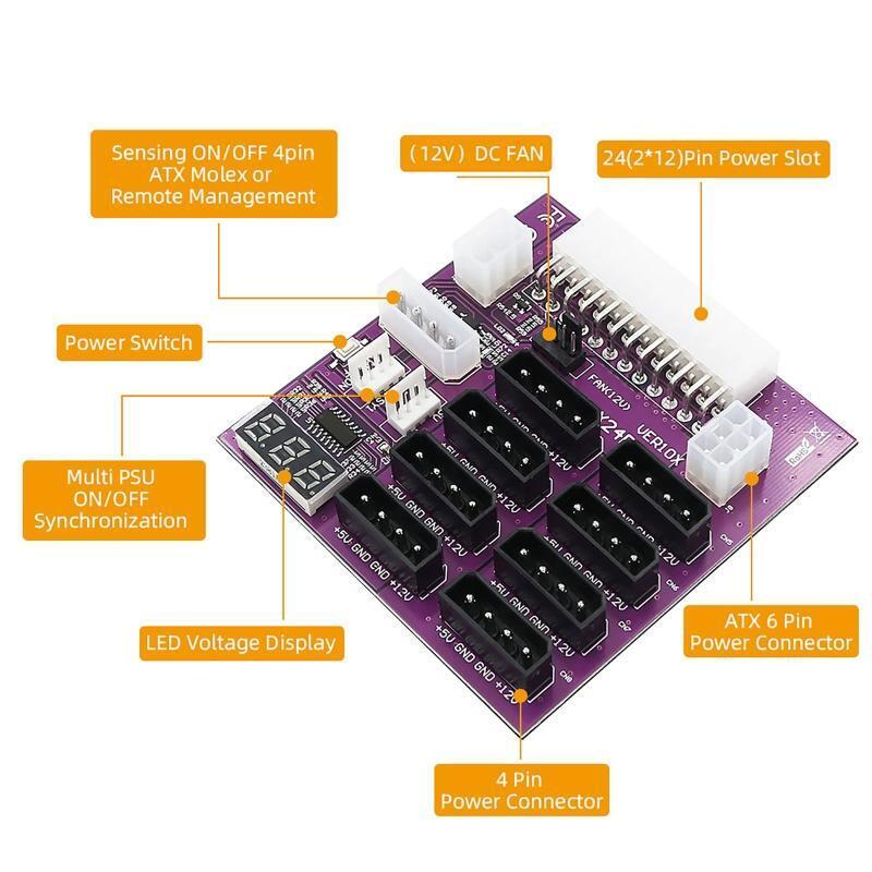 ATX Power Breakout Board Module LED Voltage Display with 4-pin and 6-pin Power