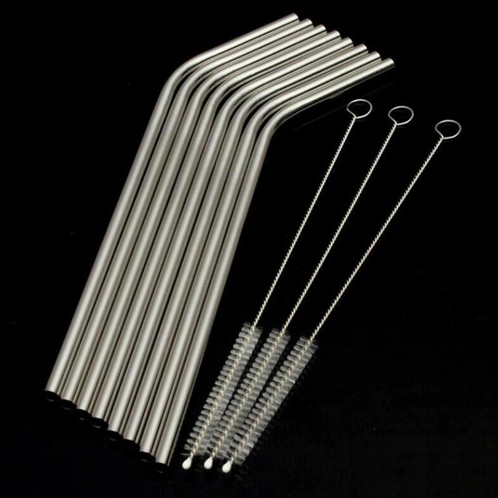 8pcs Stainless Steel Metal Drinking Straws+2 Cleaning Brushes Sets