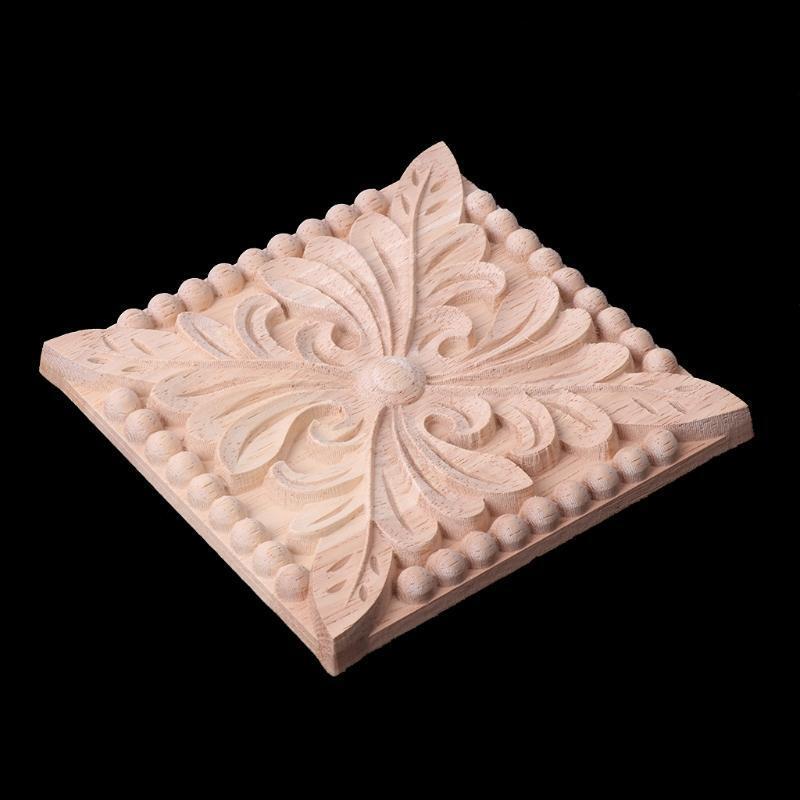 Flower Wood Carved Corner Onlay Applique Furniture Unpainted Cabinet Decoration