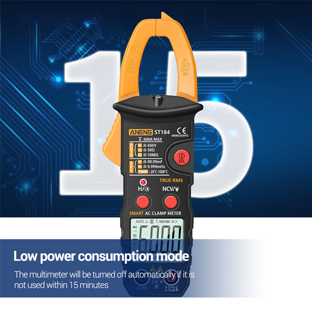 ST184 Digital Clamp Meter Multimeter AC/DC Voltage Current Tester (Yellow)