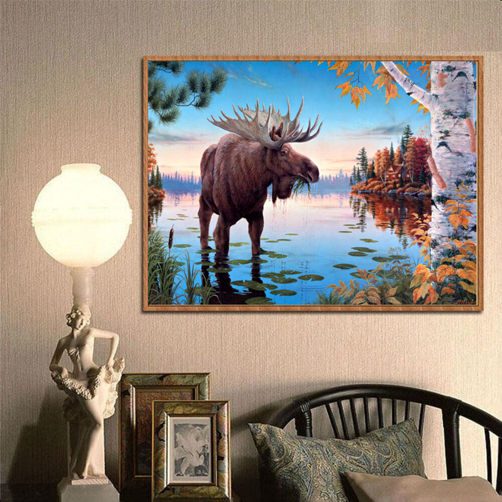 Lakeside Elk 5D DIY Full Drill Diamond Painting Embroidery Kit Cross Stitch