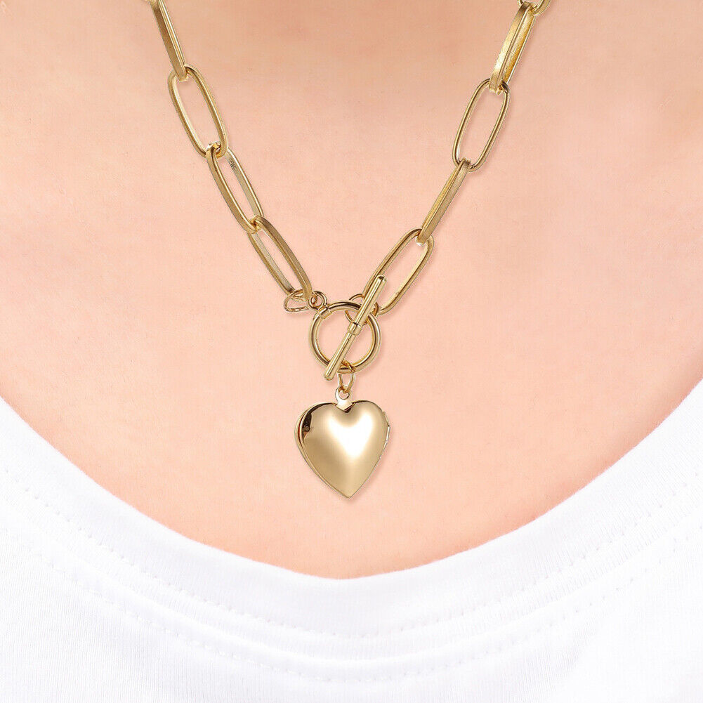 Metal Love Heart Pendant Necklace Women Simple Chain Neck Choker Jewelry