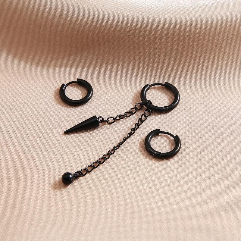 3xUnique Punk Long Tassel Chain Ear Cuff Earrings Stainless Steel Black Earrings