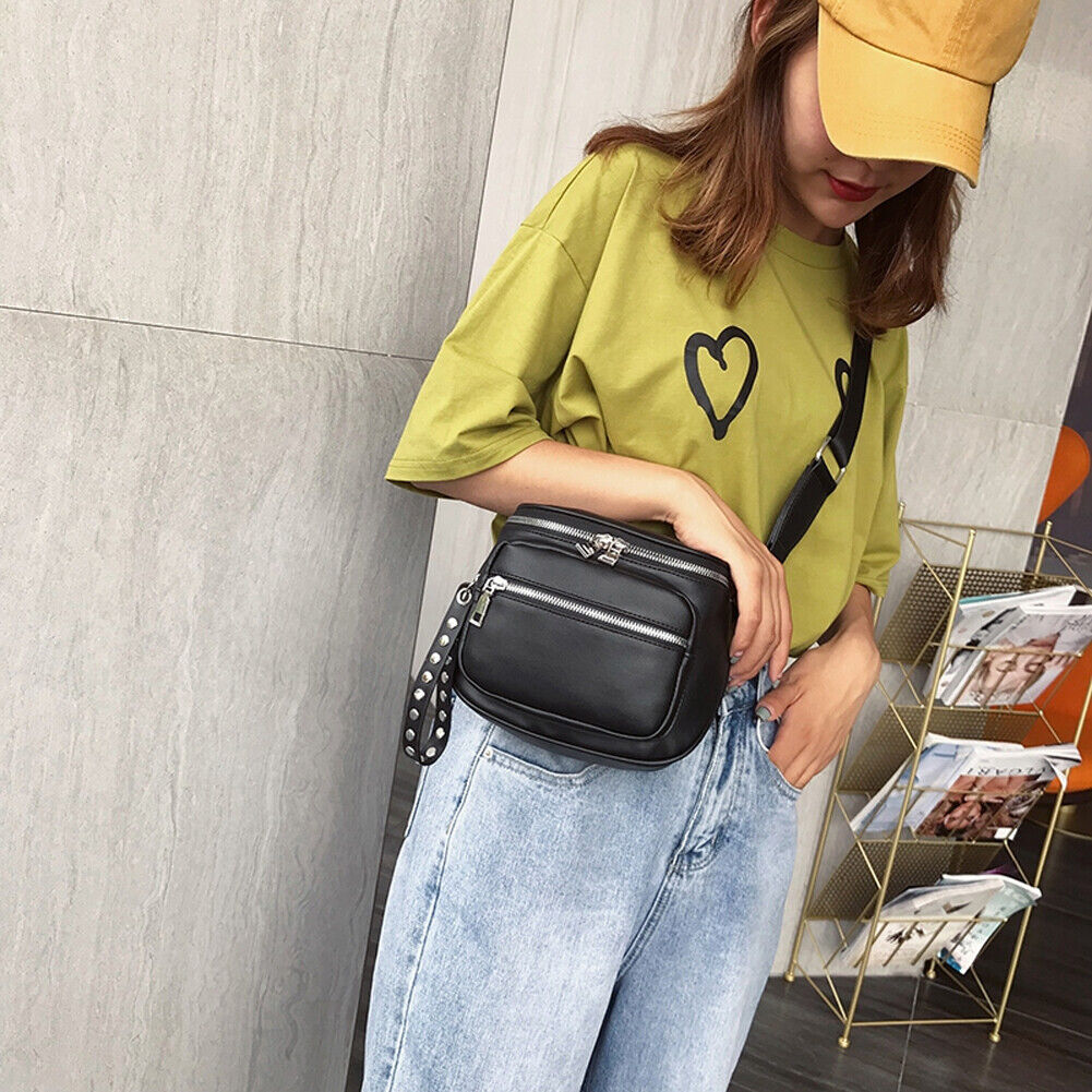 Fashion Multi-pocket Chest Bag Women Leather Shoulder Messenger Saddle Pack