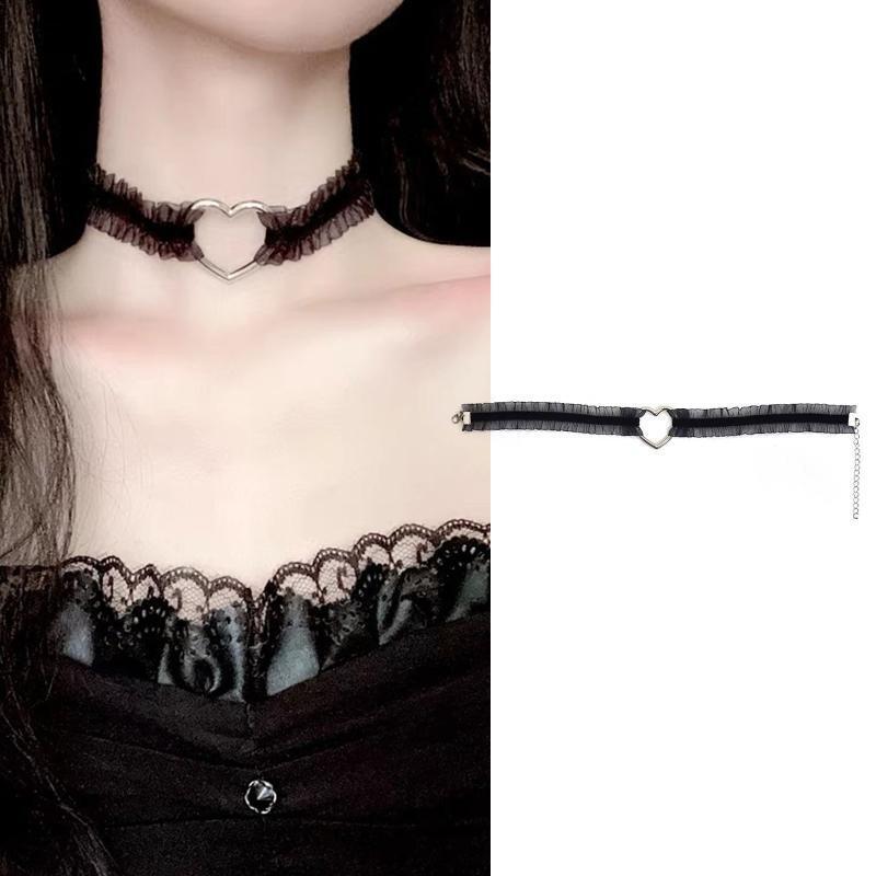 Heart Link Collarbone Chain Clavicle Necklace Gothic Lolita Lace Collar Choker