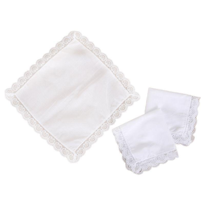 25x25cm Women Plain White Square Handkerchiefs Crochet Peach Heart Scalloped DIY