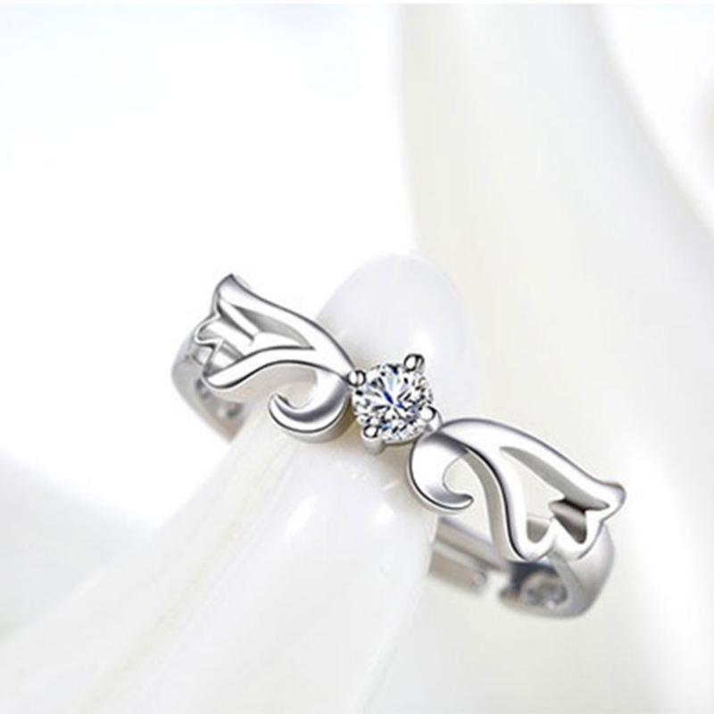 Love Heart Couple Pair Band Ring Angel Love Theme Promise Ring for Lover Women