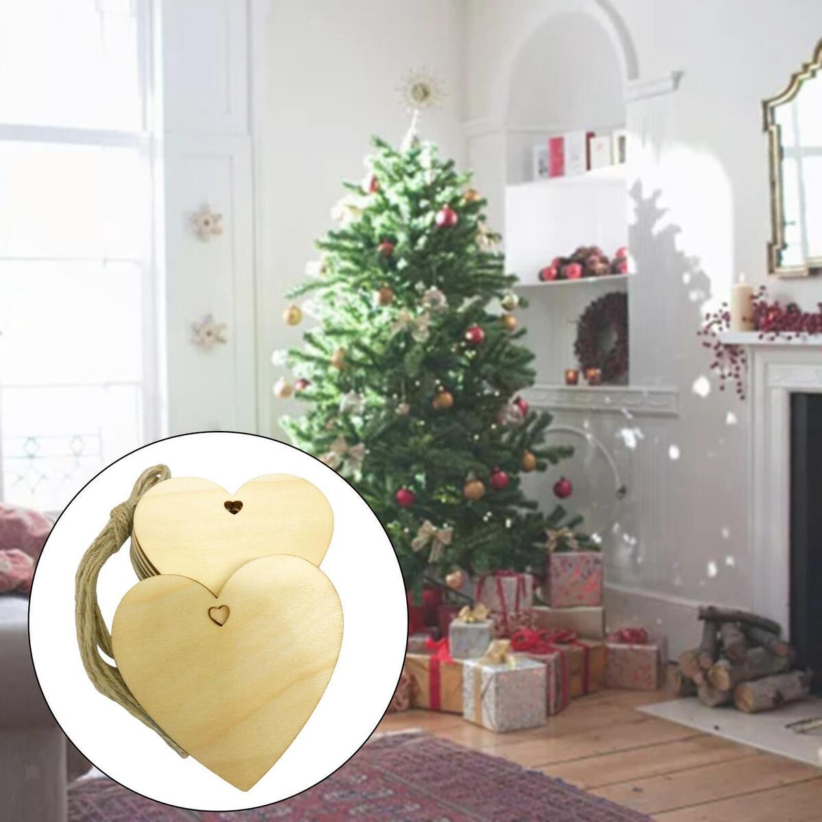 10 Pieces Unfinished Wooden Heart Slices Christmas Discs Wedding