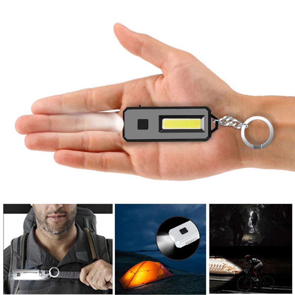 COB LED Mini Flashlight Keychain Outdoor Waterproof Pocket Work Lamp Black