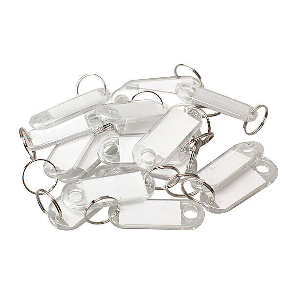 100 Pcs Colorful Clear Plastic Key Tags ID Label with Key Chain Tag Card Sp