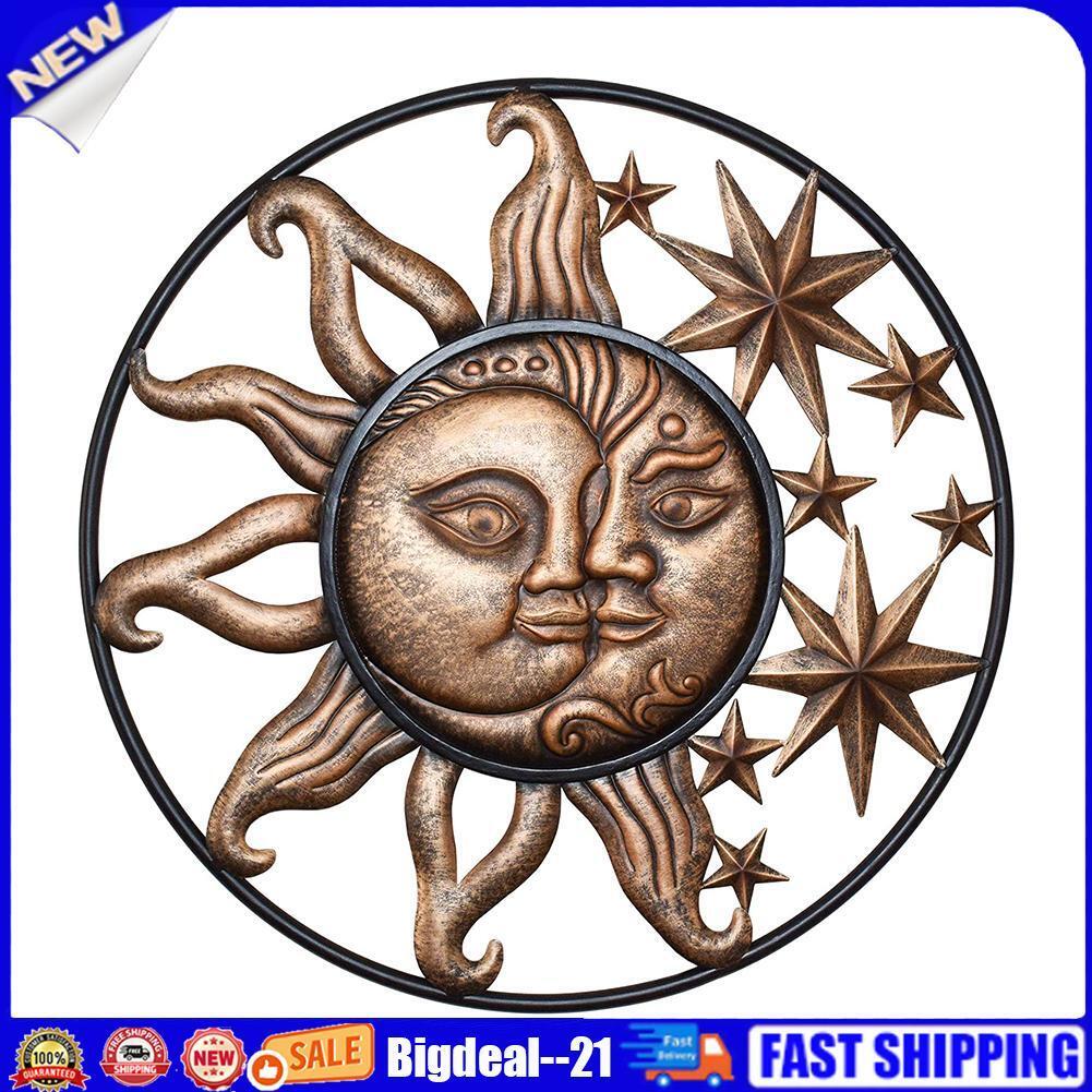 Wrought Iron Sun Moon Wall Art Sculpture Living Room Home Garden Decoration
