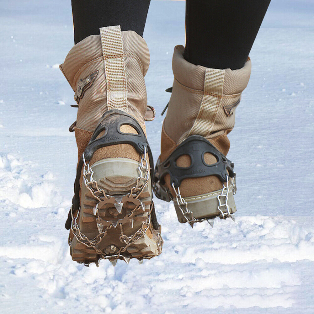 19 Studs Ice Gripper Spikes Stainless Steel Climbing Crampons (Black XL)