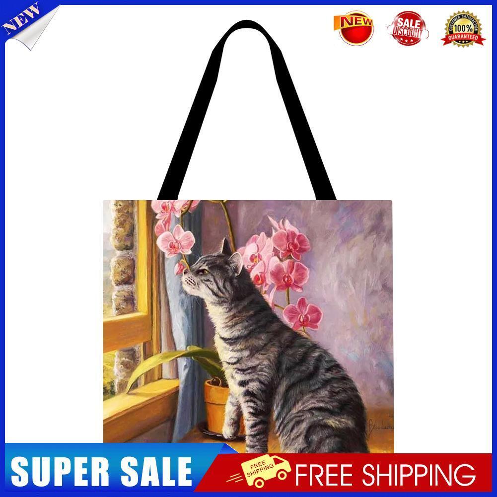 Cat Printed Shoulder Shopping Bag Casual Large Tote Handbag (40*40cm)C