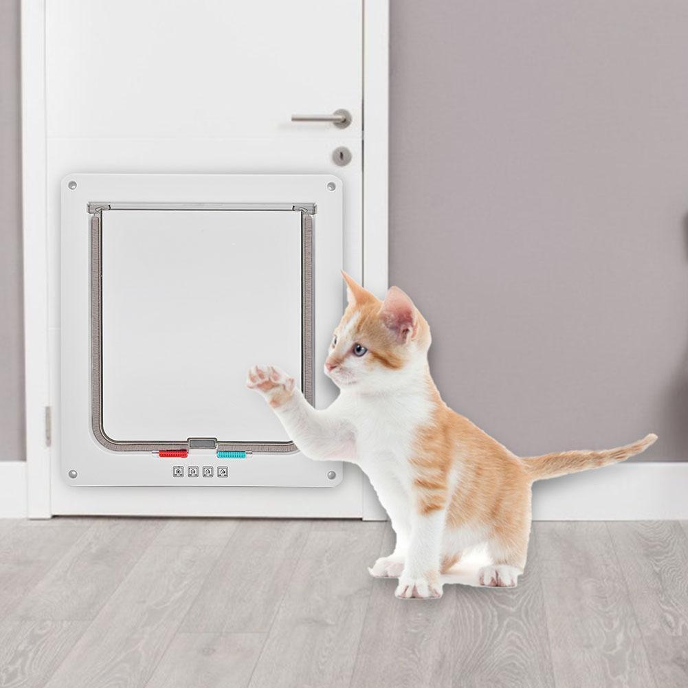 4 Way Lockable Dog Cat Safe Flap Door Puppy Pets Plastic Gate (White XL)
