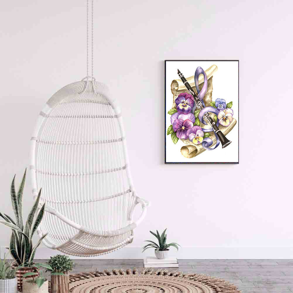 Full Square Drill 5D DIY Diamond Painting Musical Instrument Flower Kit