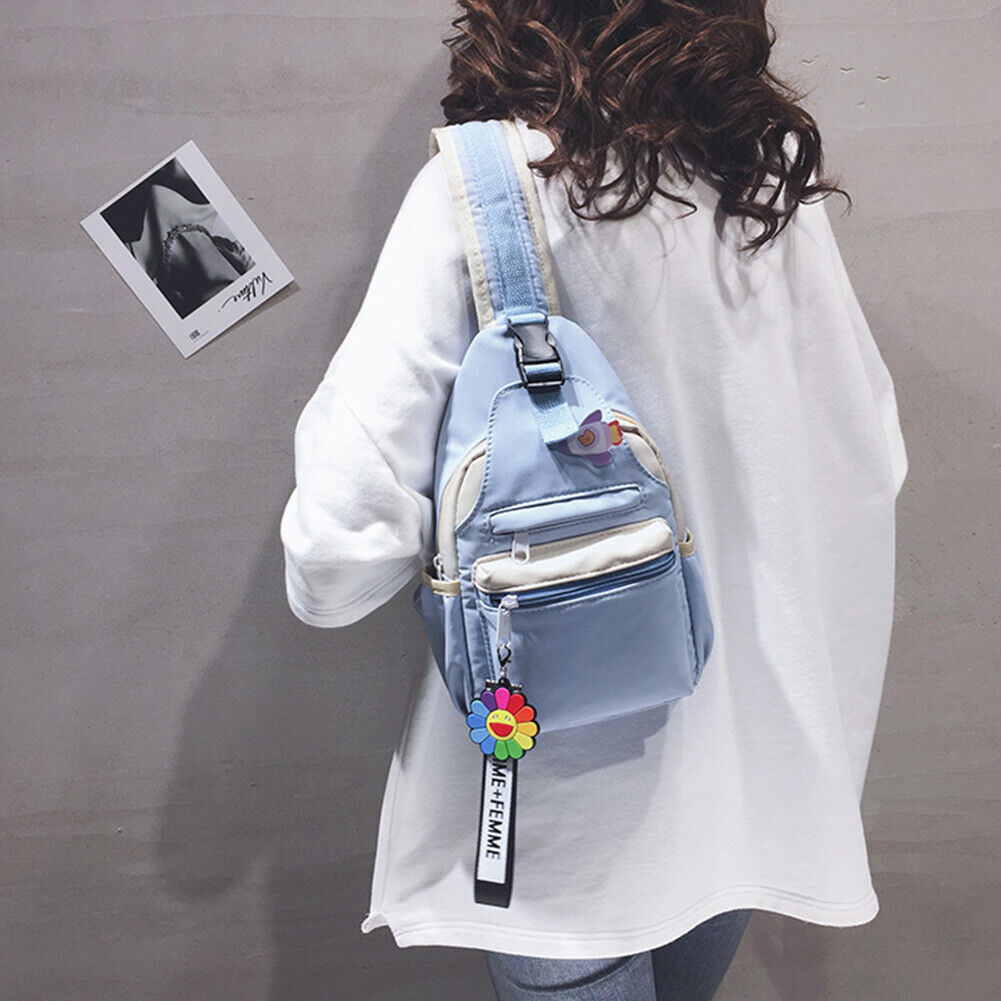 Nylon Crossbody Chest Bag Women Versatile Zipper Shoulder Backpack (Blue)