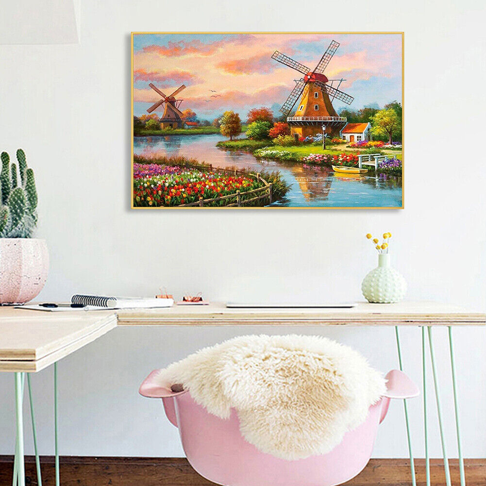 Windmill Landscape 5D DIY Full Drill Diamond Painting Rhinestone Artwork