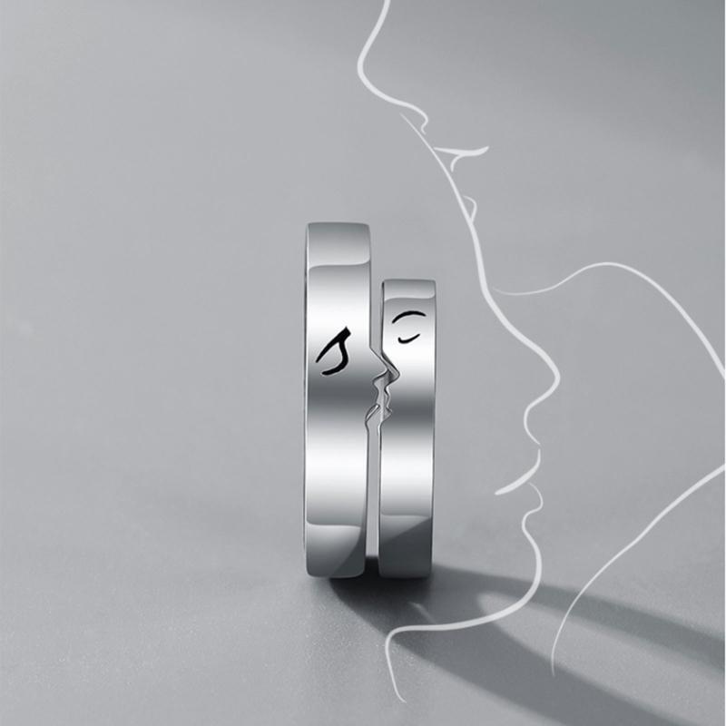 2Pcs/set Couples Kiss Promise Rings Adjustable Open Ring Valentines Day Gifts