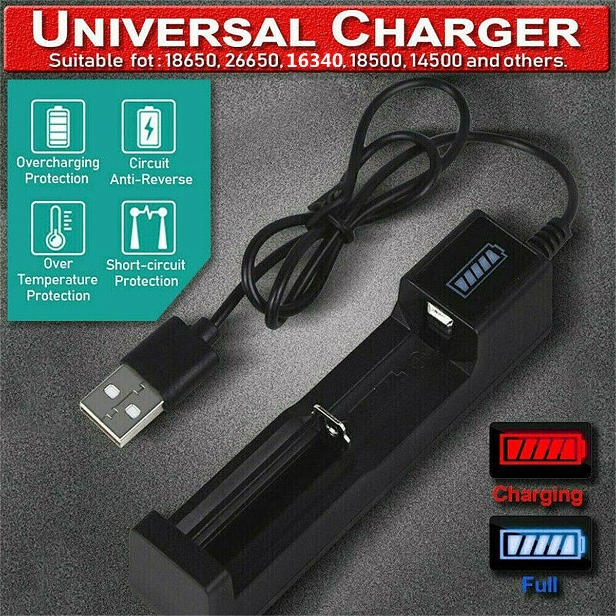 18650 3.7V Rechargeable Intelligent USB Battery Charger With LED Indicator