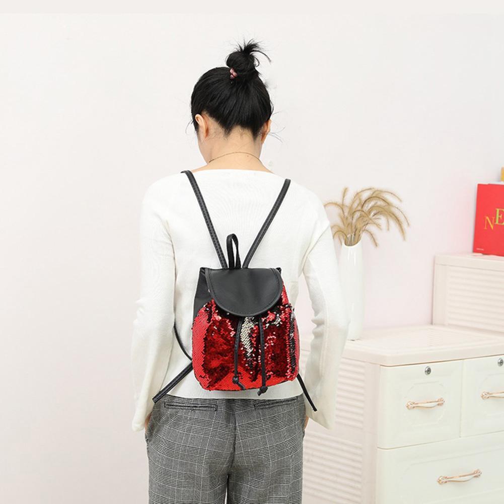 Fashion Girls Sequins Backpack Preppy School Bags Drawstring Bag Gift (Red)