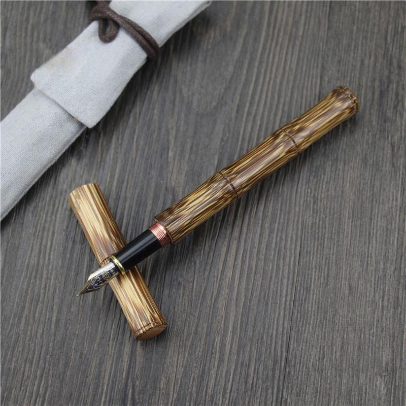Classic Bamboo Fountain Pen Pull-out to Refilled Ink 0.5 mm Nib Birthday Gift