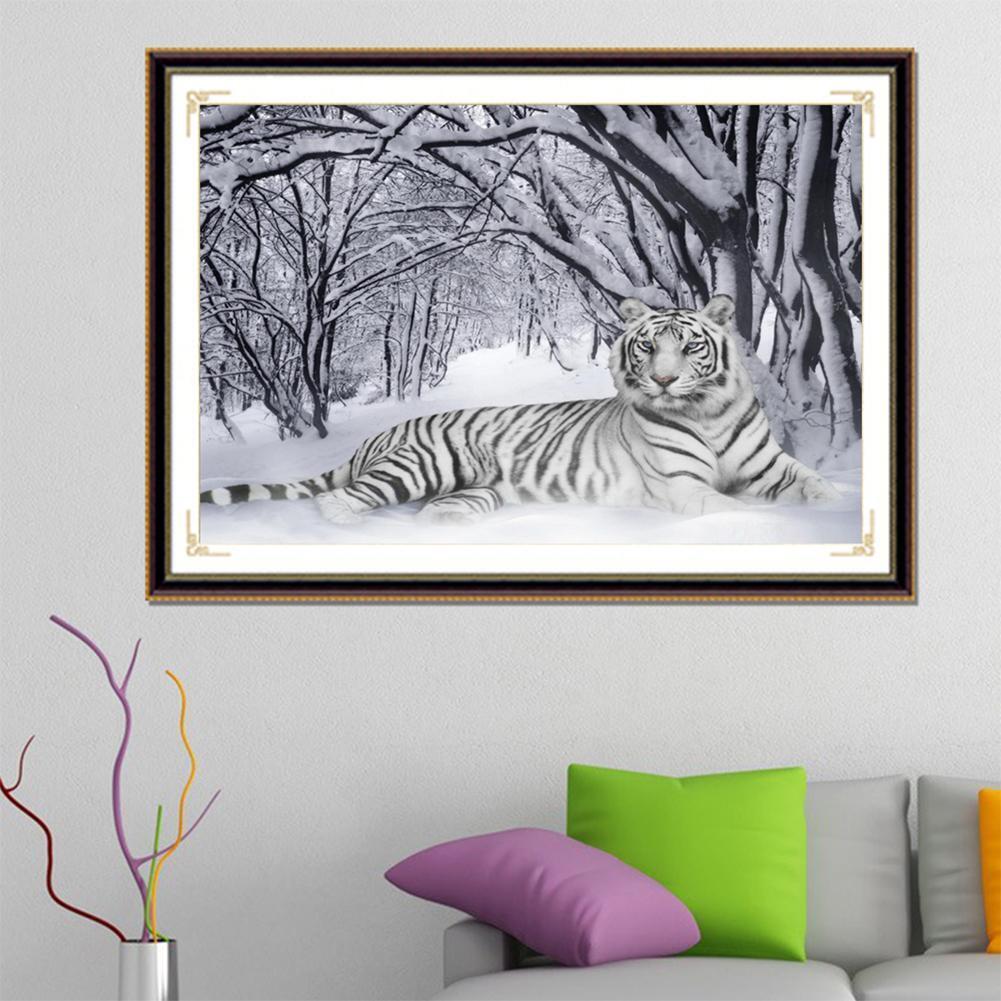 DIY Diamond White Tiger Painting Cross Stitch Needlework Crafts Decor