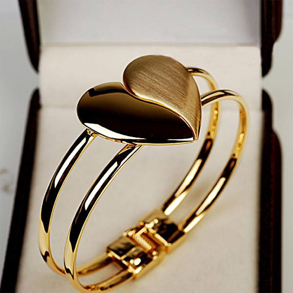 Bangle Cuff Alloy Bling Couple Double Layer Glossy Heart Bracelet