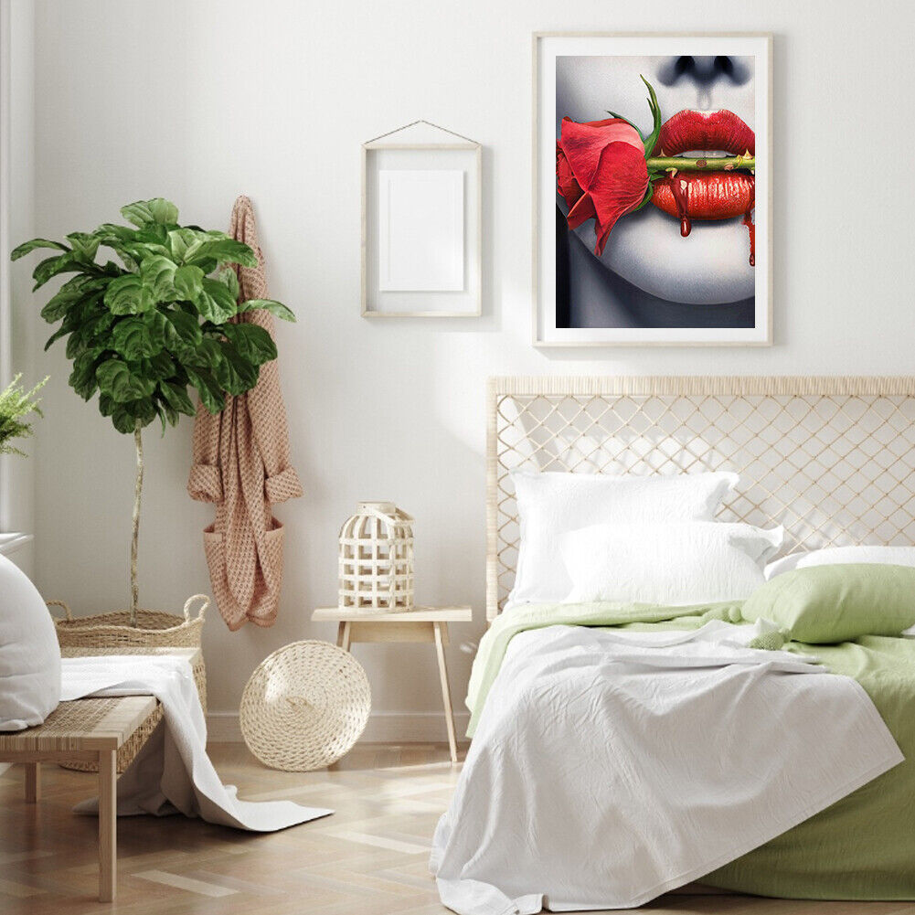 5D DIY Diamond Painting Rose in Mouth Full Round Drill Mosaic Art Pictures