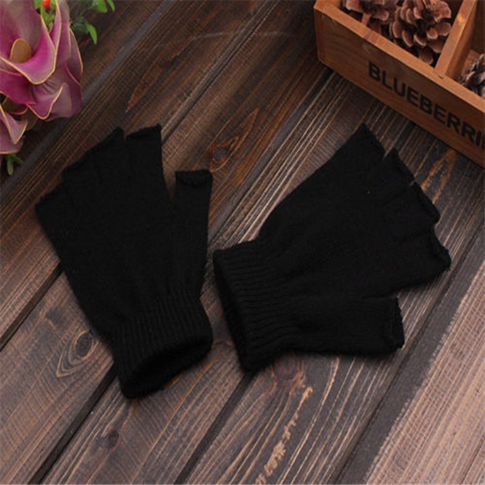 Fashion Novelty Black handwear Half Finger Warm Knitted glove Fingerless Gloves