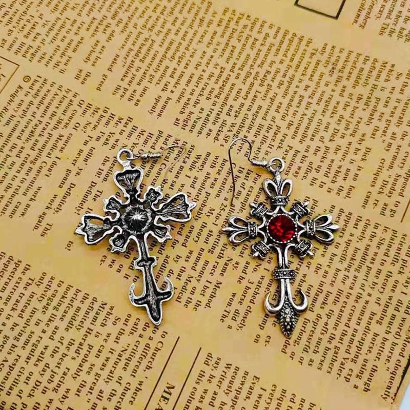 Gothic Punk Cross Earrings Hip Hop Rock Red Oil Drip Crystal Drop Earrings Gifts