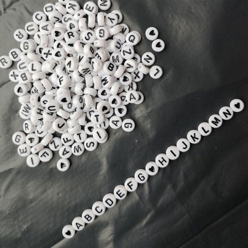 1200Pcs A-Z Letter Alphabet Heart White Round Acrylic Beads DIY Jewelry Making