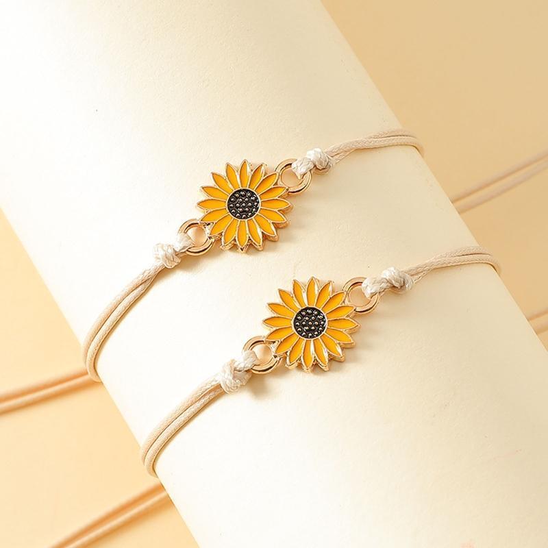 Handmade Sunflower Bohemian Bracelet Friendship Jewelry Lady Girl 2-piece Set