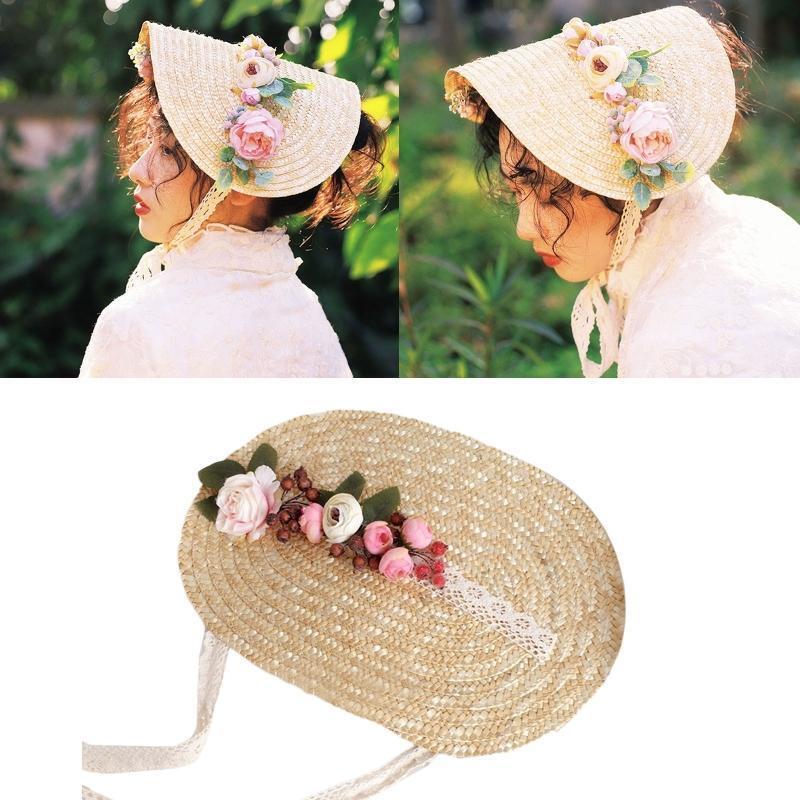 Flower Decor Women Sun Hat Lolita Tea Party Flat Hat Outdoor Beach Summer Cap