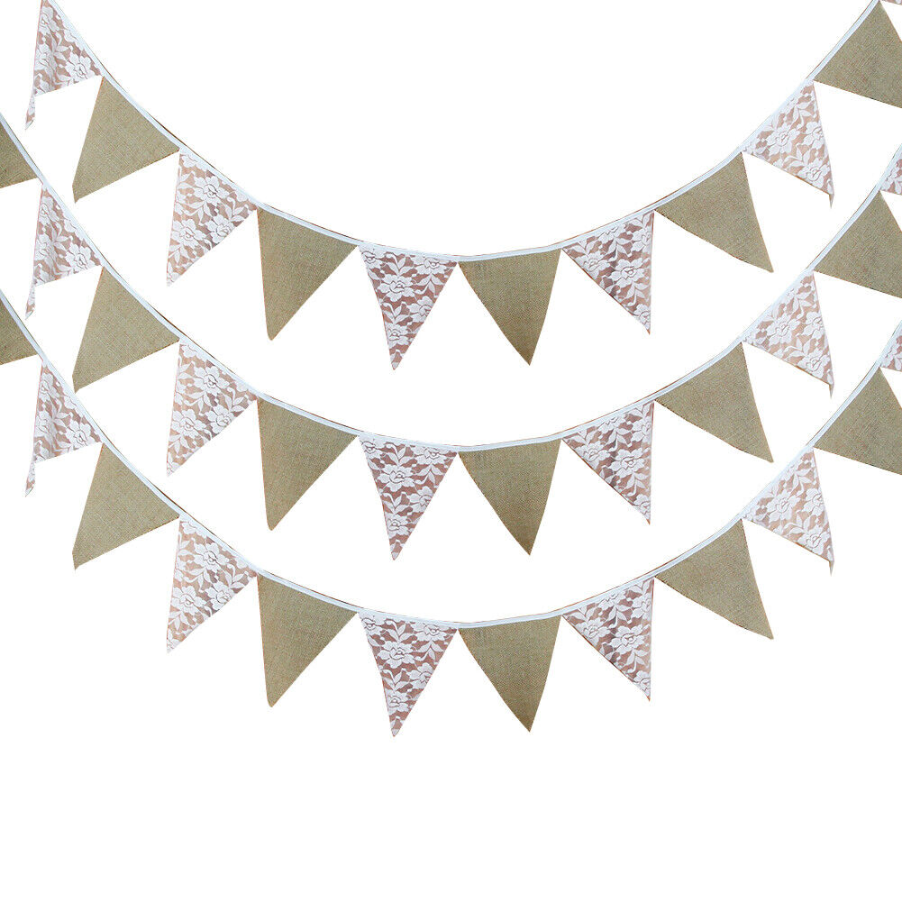 12 Flags Rose Leaves White Lace Party Wedding Pennant Bunting Banner Decor-